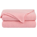 Super Soft Flannel Pure Cotton Soft Cable Knit Throw Blanket Pink 50" x 70" - Luxury Knitted Decorative Throw Blanket with Fringes - Default Title