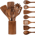 Premium Silicone Wooden Spoons for Cooking, 8 Pcs Natural Wooden Utensil for Cooking with Non-Stick, Heat Resistant, Wood... - Premium Stainless Steel Cooking Utensil for Non-Stick Pots - Default Title