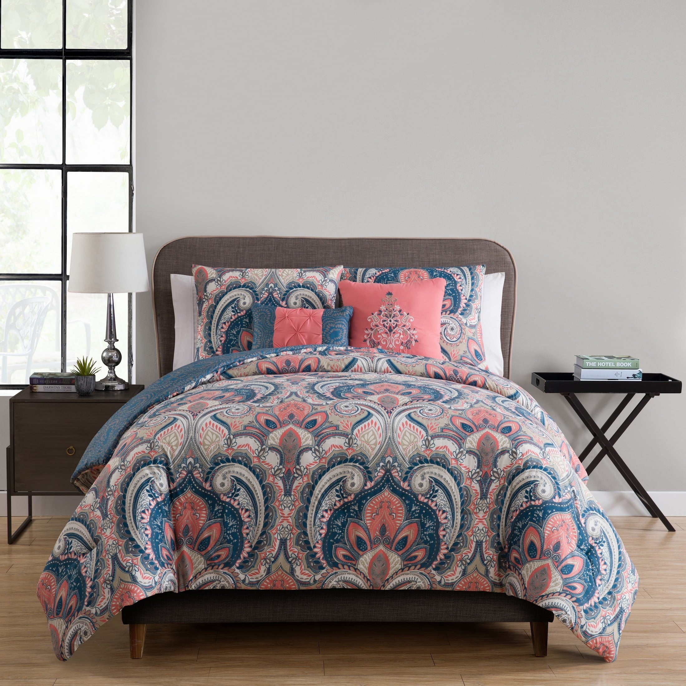 All-Season Casa Real 5-Piece Coral Damask Reversible Comforter Set, King, Adult, Unisex - All-Season Down Alternative Comforter Insert - Default Title