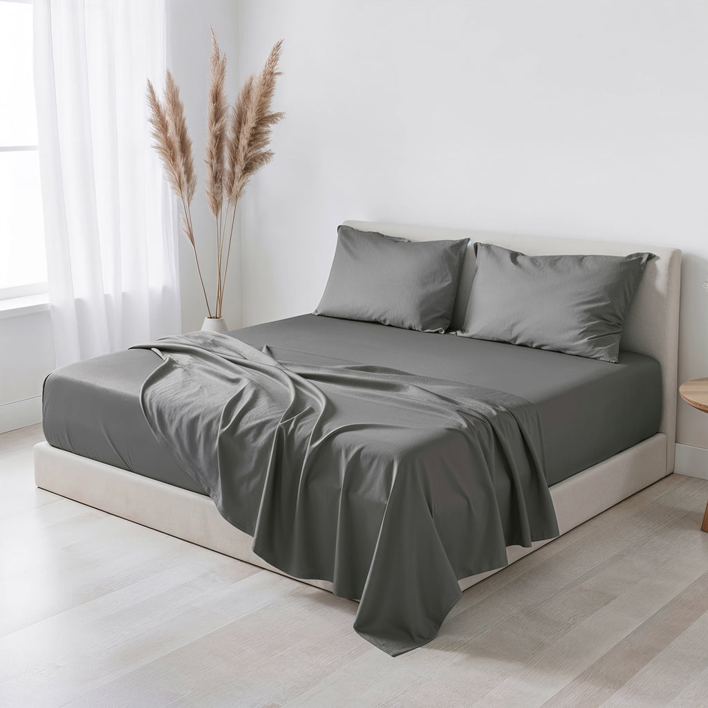 Cooling Sateen Virtu Bed Sheets Set, Deep Pocket Rayon Derived 4 Piece Queen Sheets sets, Gray - Breathable Egyptian Cotton Flat & Fitted Sheets - Default Title