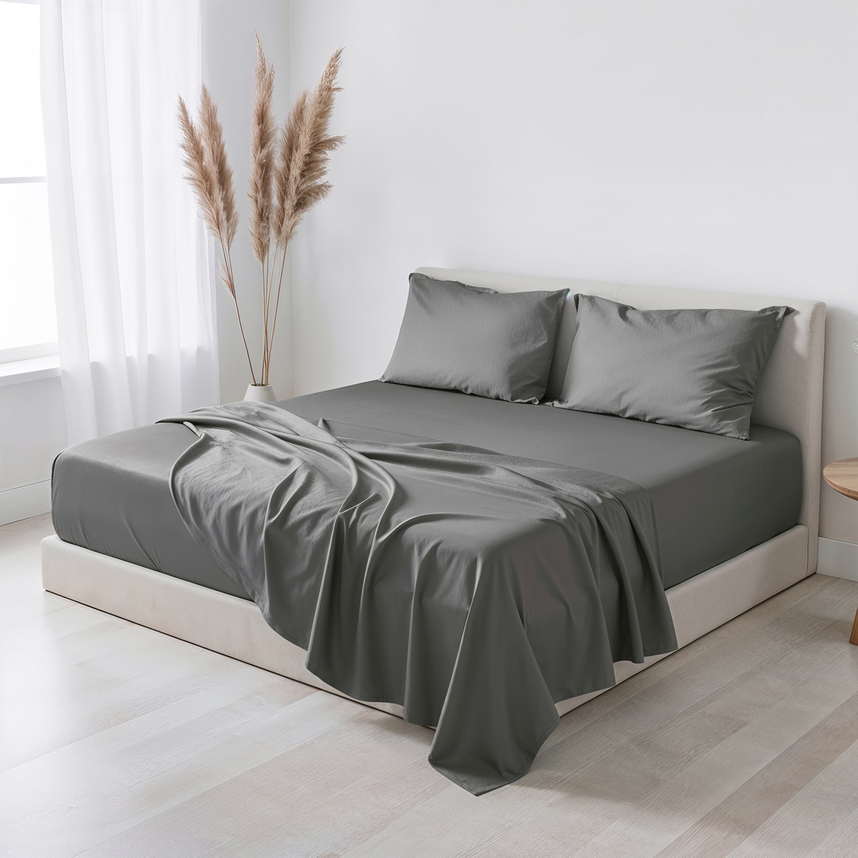 Cooling Sateen Virtu Bed Sheets Set, Deep Pocket Rayon Derived 4 Piece Queen Sheets sets, Gray - Breathable Egyptian Cotton Flat & Fitted Sheets - Default Title