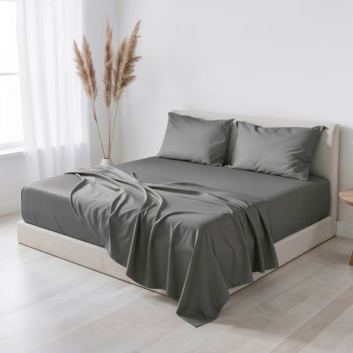 Cooling Sateen Virtu Bed Sheets Set, Deep Pocket Rayon Derived 4 Piece Queen Sheets sets, Gray - Breathable Egyptian Cotton Flat & Fitted Sheets - Default Title