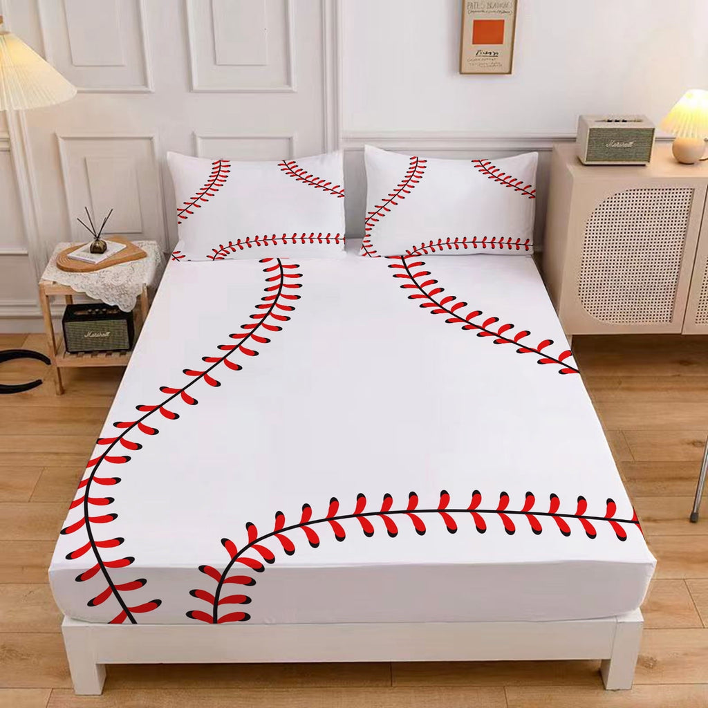 Cooling Sateen Baseball Sheet Set Sports Theme Bedding Set for Kids 3D Baseball Pattern Bed Sheets Baseball Games Bed Sheet Set Room... - Premium Ultra-Soft Pillowcase Pair for Sleeping - Default Title