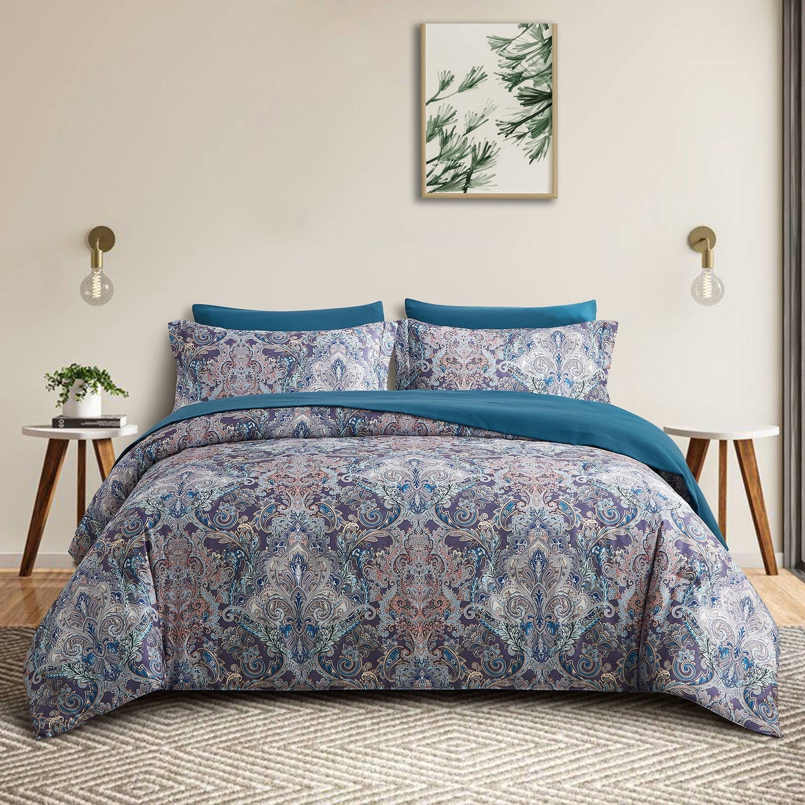 Fluffy Down Alternative Boho Paisley Print Luxury Comforter Bed in a Bag Set Queen Size, Vintage Floral Medallions Microfiber Bedding Set - All-Season Down Alternative Comforter Insert - Default Title