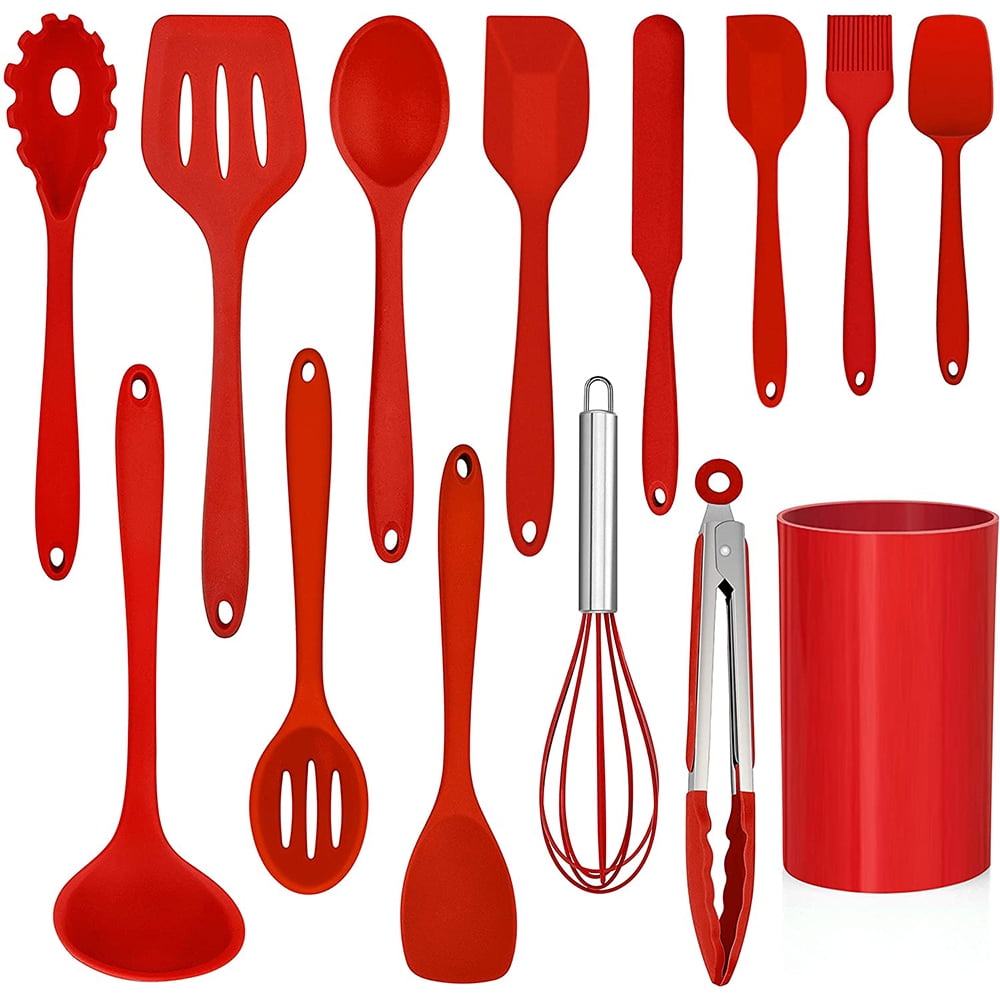 Durable Steel 14 Pcs Cooking Utensils Set with Holder, Heat Resistant Silicone Kitchen Cookware Utensils Set, Kitchen Cooking Tools... - Professional Kitchen Tool for Culinary Enthusiasts - Default Title