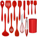 Non-Stick Safe 14 Pcs Cooking Utensils Set with Holder, Heat Resistant Silicone Kitchen Cookware Utensils Set, Kitchen Cooking Tools... - Ergonomic Kitchen Tongs and Cooking Spoon Utensil - Default Title