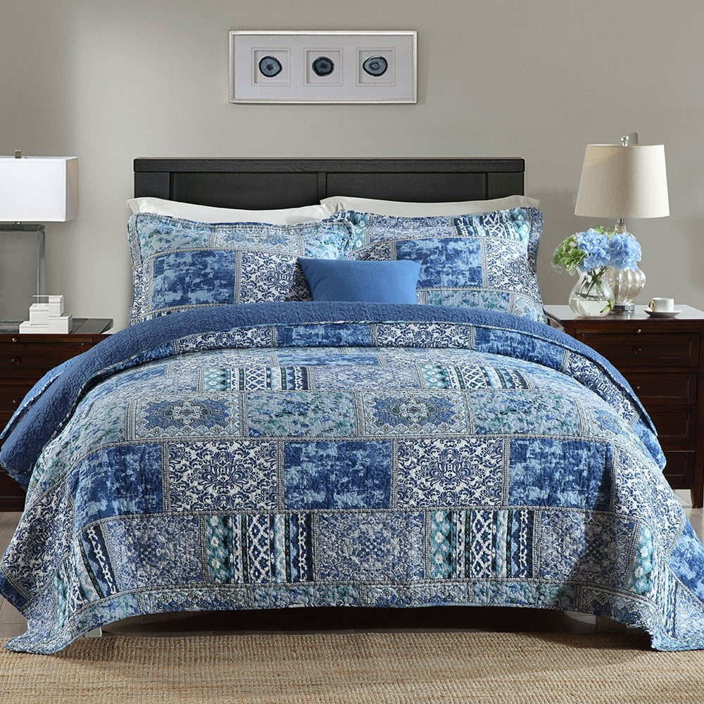All-Season Quilt Comforter Cotton Bedding Set With Shams, Vintage Blue, King - Hypoallergenic Ultra-Fluffy Quilt for Winter - Default Title