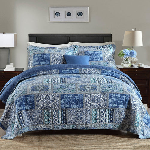 All-Season Quilt Comforter Cotton Bedding Set With Shams, Vintage Blue, King - Hypoallergenic Ultra-Fluffy Quilt for Winter - Default Title
