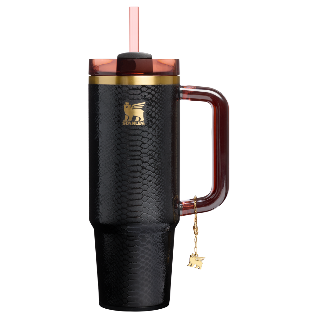 Splash-Resistant FlowState The Quencher Luxe H2.0 Flowstate Tumbler D171F - 40oz Large Capacity Car-Cup Friendly Quencher - Black Snakeskin