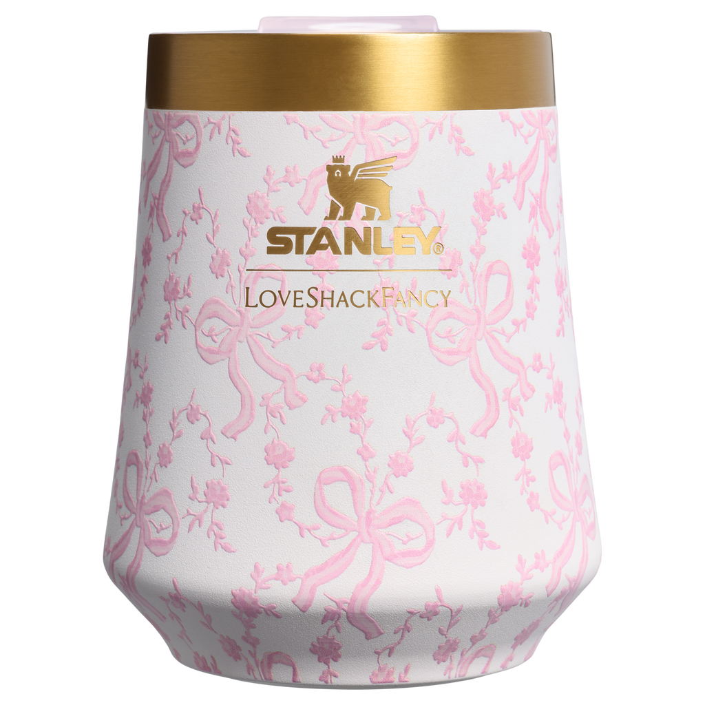 Flavor-Preserving Stanley 1913 x LoveShackFancy Holiday Reserve Wine Tumbler D367F - Elegant Stemless Vacuum Insulated Wine Tumbler - Coquette Bow Chantilly