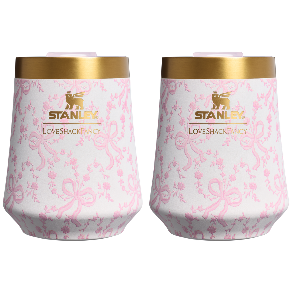 Vacuum Insulated Wine Stanley 1913 x LoveShackFancy Holiday The Reserve Wine Tumbler Set | 2-pack D205C - Premium Insulated Egg-Shaped Wine Glass for Outdoors - Coquette Bow Chantilly
