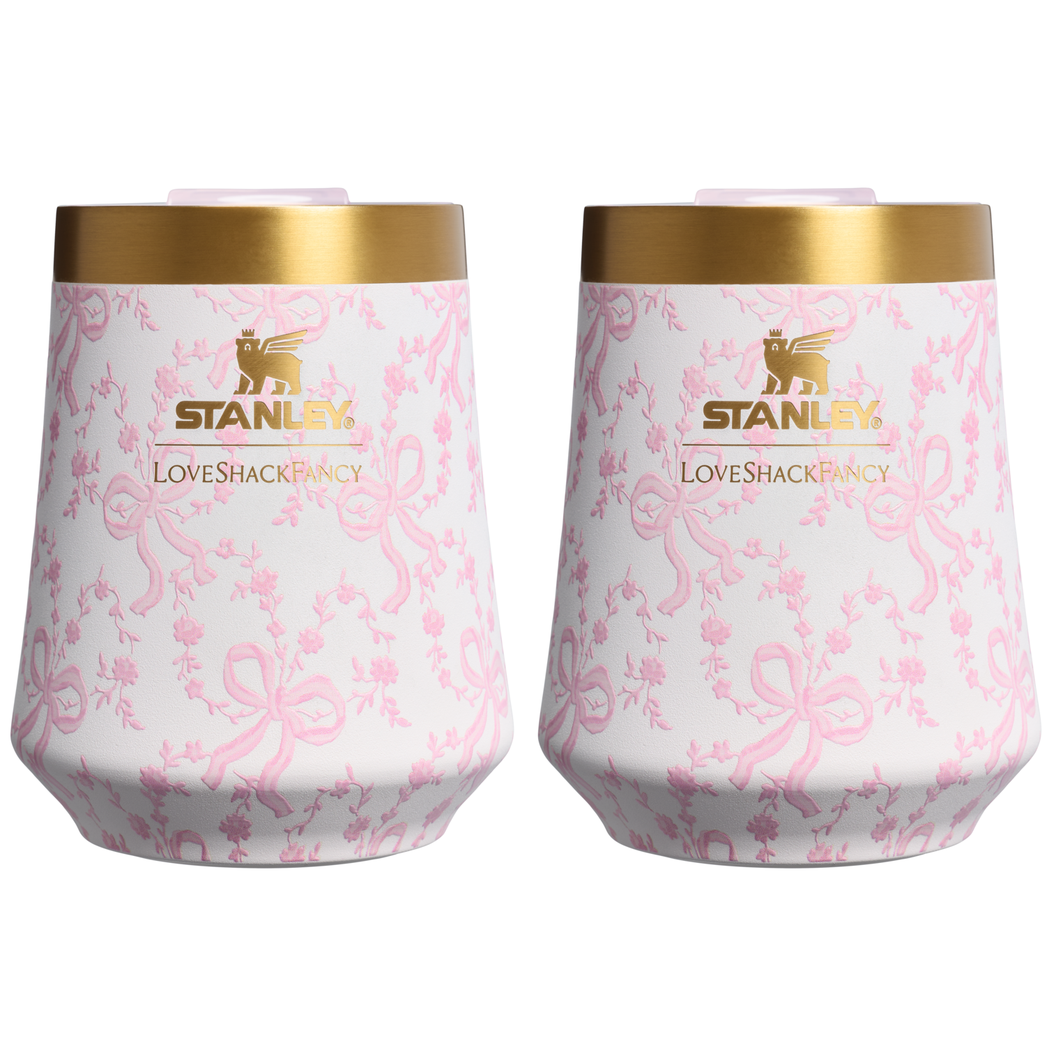 Vacuum Insulated Wine Stanley 1913 x LoveShackFancy Holiday The Reserve Wine Tumbler Set | 2-pack D205C - Premium Insulated Egg-Shaped Wine Glass for Outdoors - Coquette Bow Chantilly