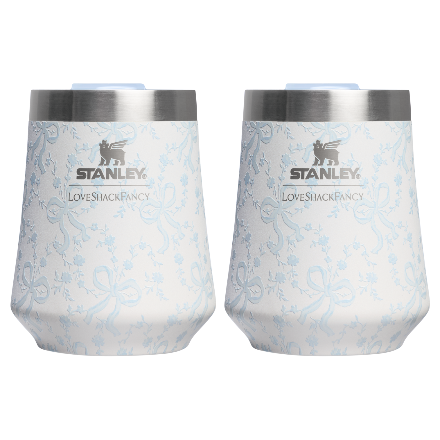 Vacuum Insulated Wine Stanley 1913 x LoveShackFancy Holiday The Reserve Wine Tumbler Set | 2-pack D205C - Premium Insulated Egg-Shaped Wine Glass for Outdoors - Coquette Bow Winter Ice