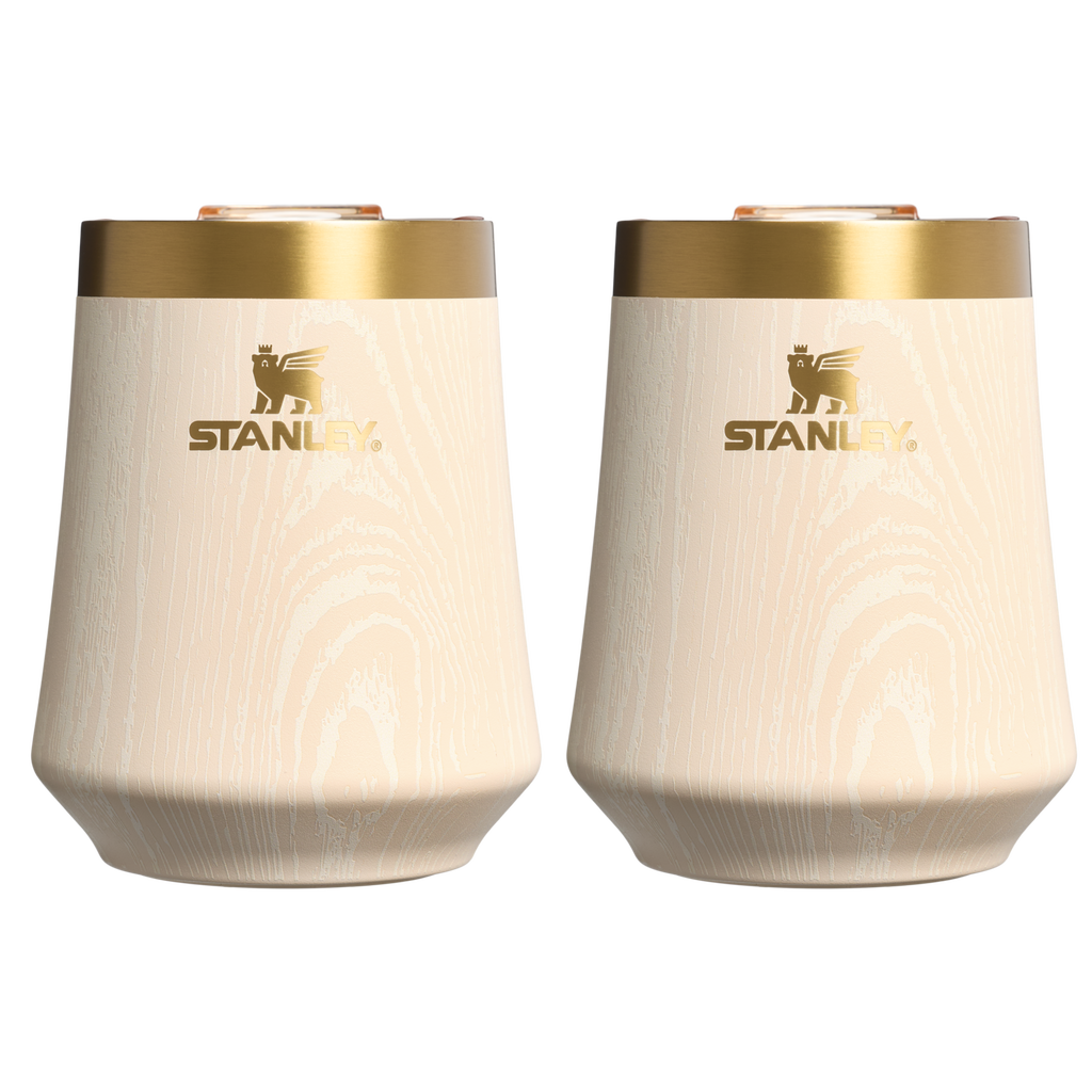 Elegant Stemless The Cheers & Cheer Reserve Wine Tumbler | 2-pack D190T - Shatterproof Flavor-Preserving Cocktail Tumbler with Lid - Birch Woodgrain