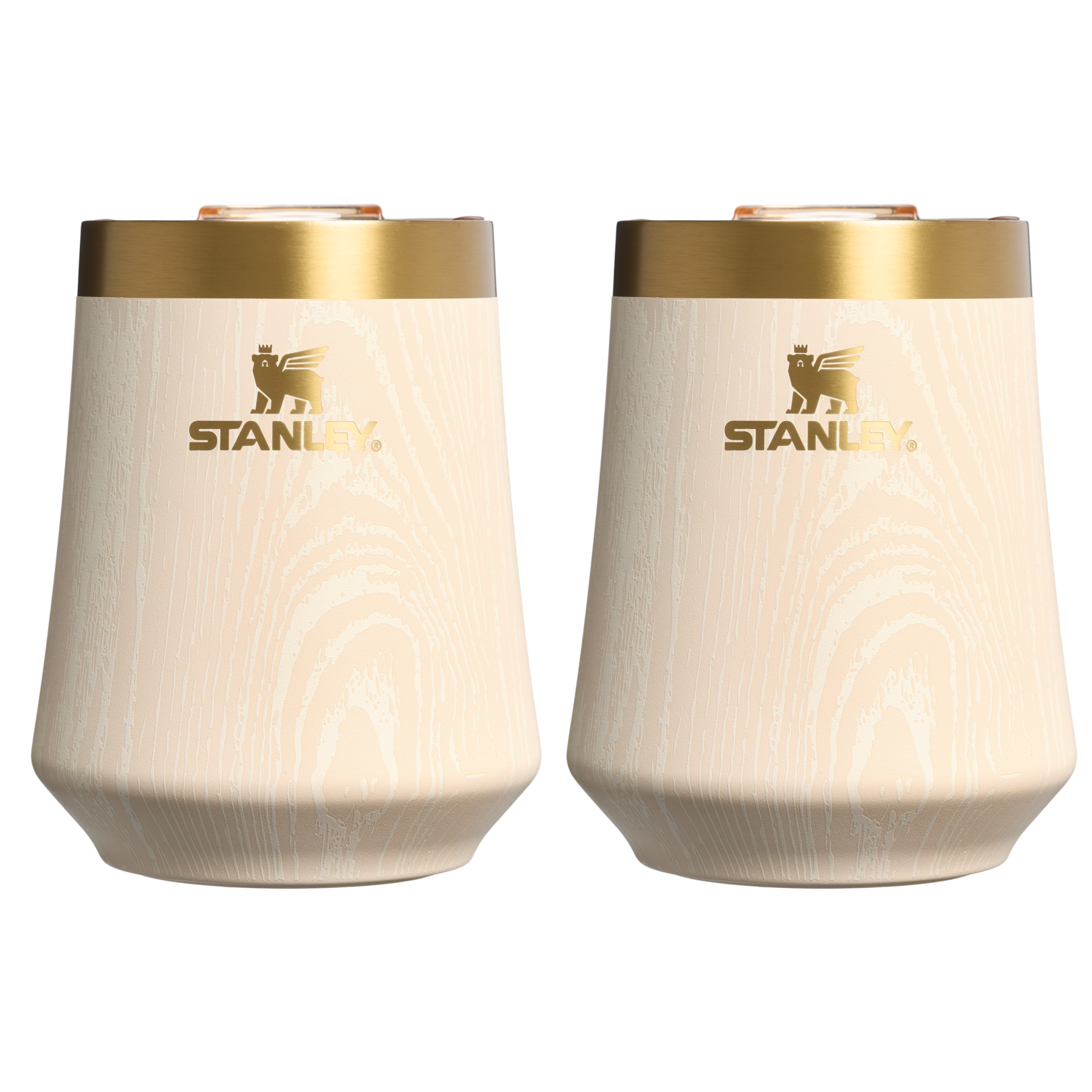 Elegant Stemless The Cheers & Cheer Reserve Wine Tumbler | 2-pack D190T - Shatterproof Flavor-Preserving Cocktail Tumbler with Lid - Birch Woodgrain