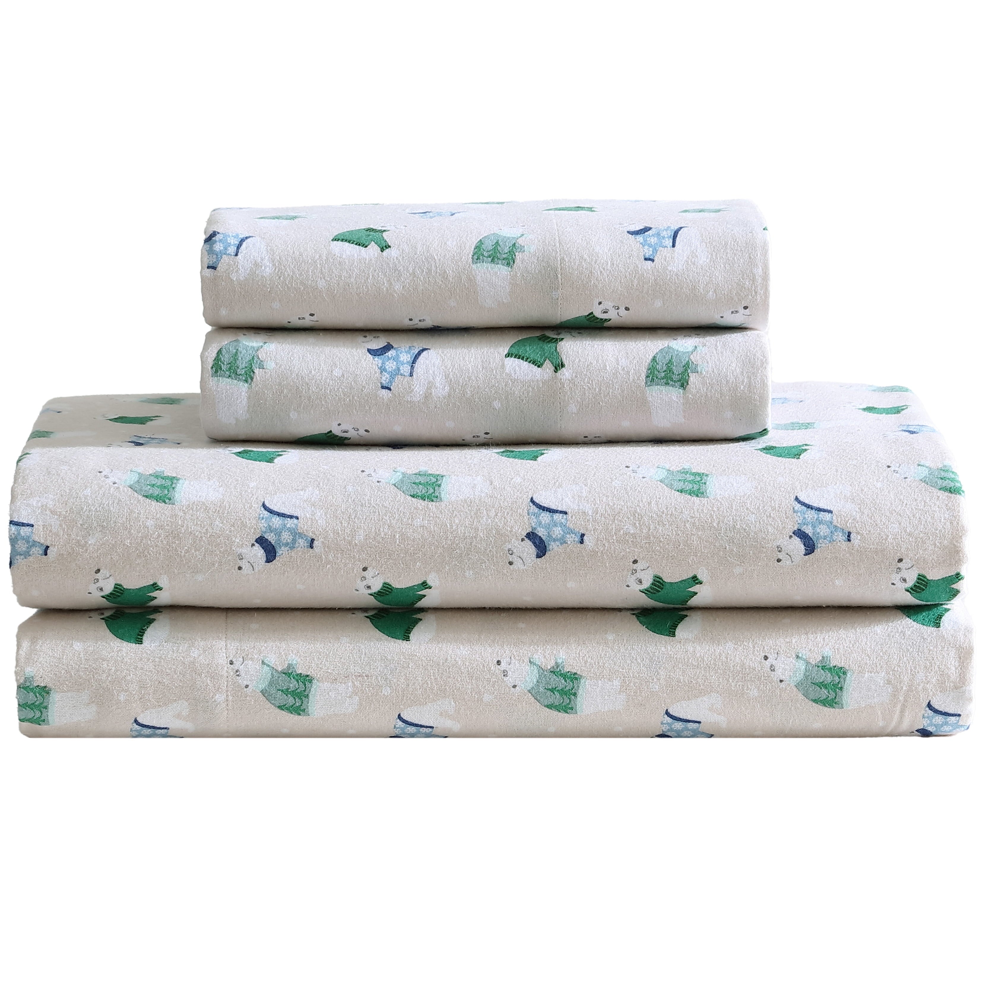 Cooling Sateen Winter Nights Cotton Flannel Sheet Set, King, Holiday Bears - Premium Ultra-Soft Pillowcase Pair for Sleeping - Default Title