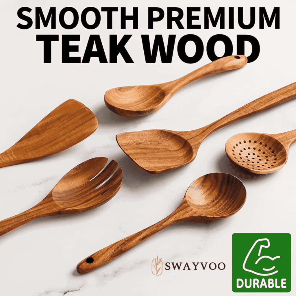 Non-Stick Safe Wooden Spoons for Cooking, 6-Piece 100% Natural Teak Wooden Utensils for Cooking — Heat Resistant, Non-Stick ... - Heat-Resistant Silicone Cooking Spatula Turner - Default Title