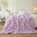 Cozy Fleece Fluffy Faux Rabbit Fur Throw, Cozy Wide Stripe Plush Fuzzy Blanket for Bed Couch Sofa Chair, Light Purple Shaggy Thro... - Cozy Fleece Throw Blanket for Couch & Bed - Default Title