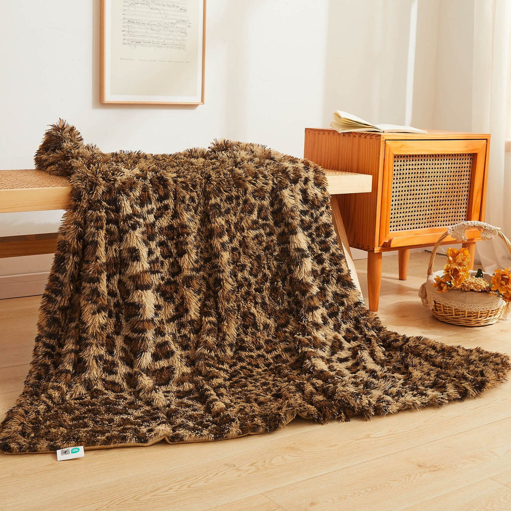 Reversible Sherpa Luxury Faux Fur Leopard Print Throw, Soft 50x60 Cheetah Print Fluffy Blanket, Shaggy Plush Decorative Couch Throw, Cu... - Super Soft Reversible Sherpa Flannel Blanket - Default Title
