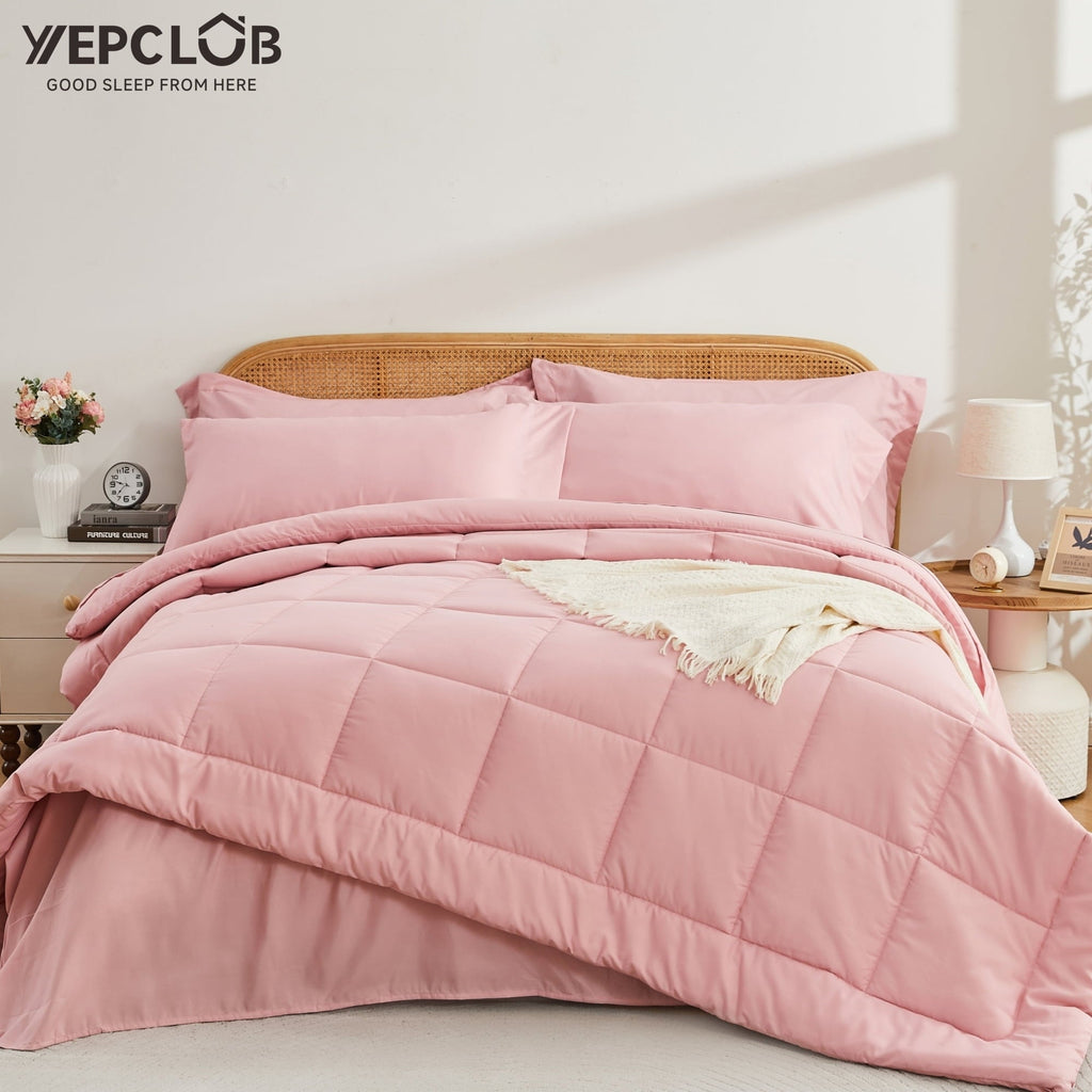 Hypoallergenic Cloud 7-Piece Queen Size Comforter Set,Pink Reversible Bed in a Bag,All Season Solid Bedding Set with Sheets,Pillowcases & ... - All-Season Down Alternative Comforter Insert - Default Title