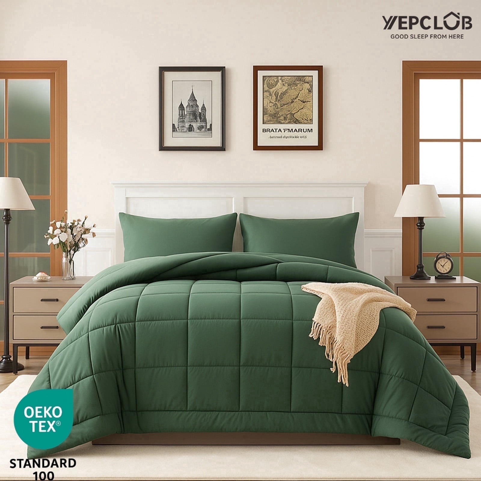 Heavyweight Warmth 3-Piece Twin Size Comforter Set, Green Down Alternative Reversible Bedding Set, All-Season Quilted Soft Comforter wit... - Hypoallergenic Ultra-Fluffy Quilt for Winter - Default Title