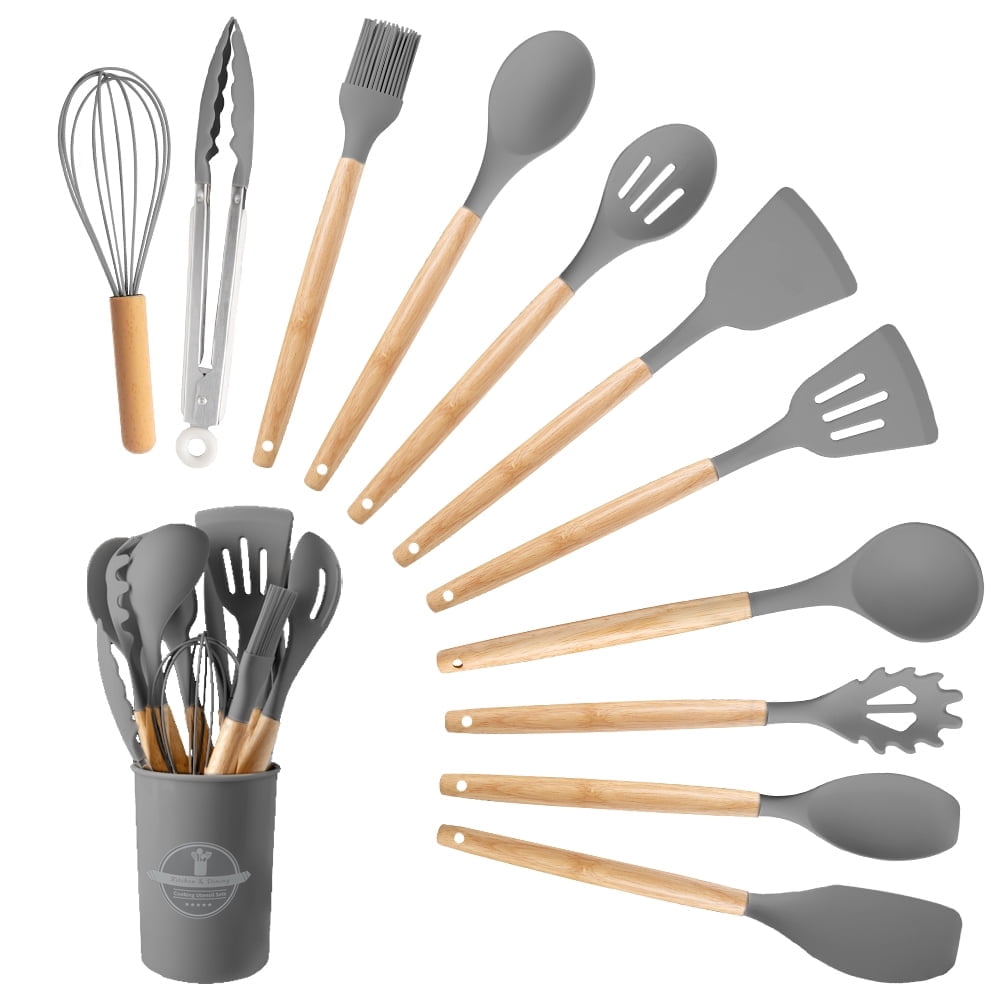 Durable Steel Silicone Wooden Heat Resistant Kitchen Utensil Set, 12 pcs - Heavy Duty Stainless Steel Kitchen Shears - Default Title