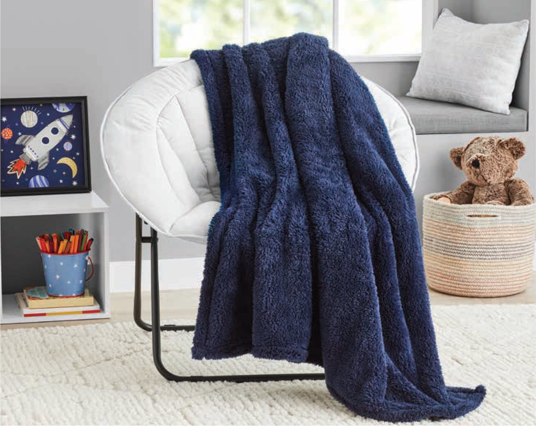Reversible Sherpa Soft, Navy Blue, Oversized, Fuzzy, Throw Blanket for Kids, 72 x 50 inches - Lightweight Plush Warm Blanket for All Seasons - Default Title