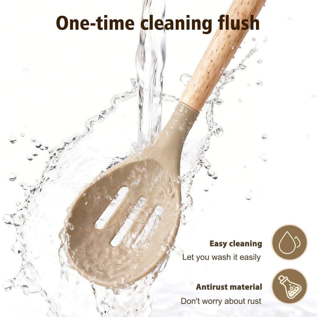 Heavy Duty Silicone Cooking Utensils Set, Heat Resistant Kitchen Tools, 36 PCS Non-Stick Silicone Cooking Kitchen Utensils, Khaki - Multi-Purpose Hand Tool for Daily Meal Prep Detail