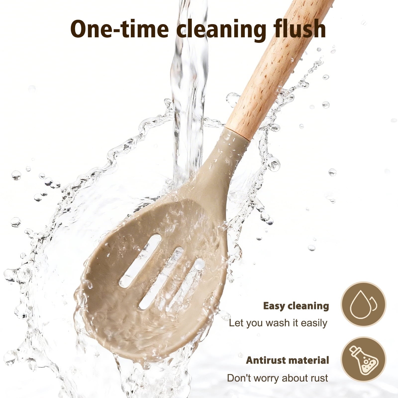 Heavy Duty Silicone Cooking Utensils Set, Heat Resistant Kitchen Tools, 36 PCS Non-Stick Silicone Cooking Kitchen Utensils, Khaki - Multi-Purpose Hand Tool for Daily Meal Prep Detail