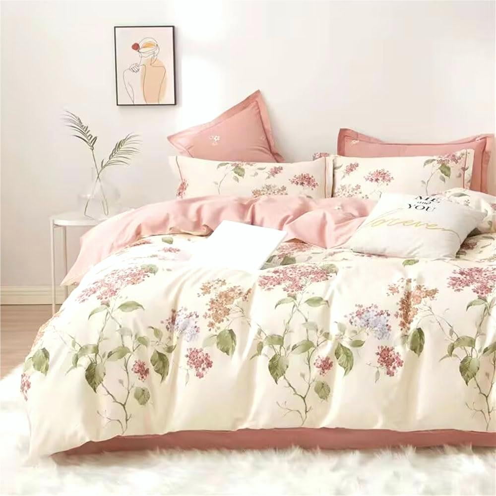Fluffy Down Alternative White with Pink Flowers King Comforter Sets, 3 Pieces Chic Garden Style Reversible Bedding Sets for Adults All Season - Hypoallergenic Ultra-Fluffy Quilt for Winter Detail