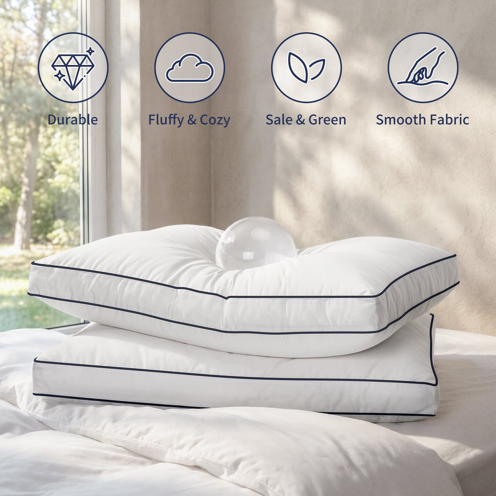 Orthopedic Support for Queen Size 2 Pack, Duck Feather and Shredded Memory Foam Soft Luxury Hotel Collection - Orthopedic Shredded Foam Bed Pillow Set Detail