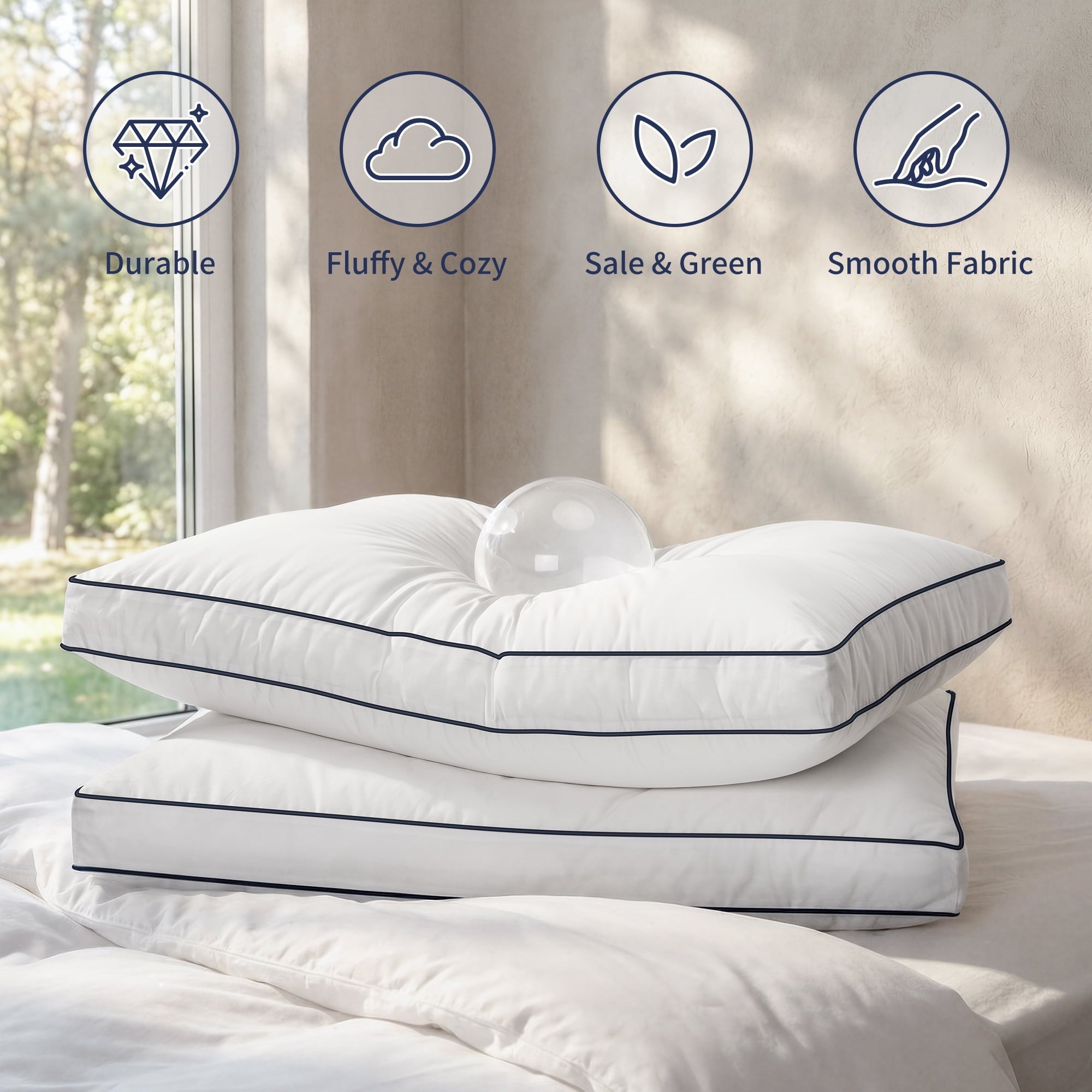 Orthopedic Support for Queen Size 2 Pack, Duck Feather and Shredded Memory Foam Soft Luxury Hotel Collection - Orthopedic Shredded Foam Bed Pillow Set Detail