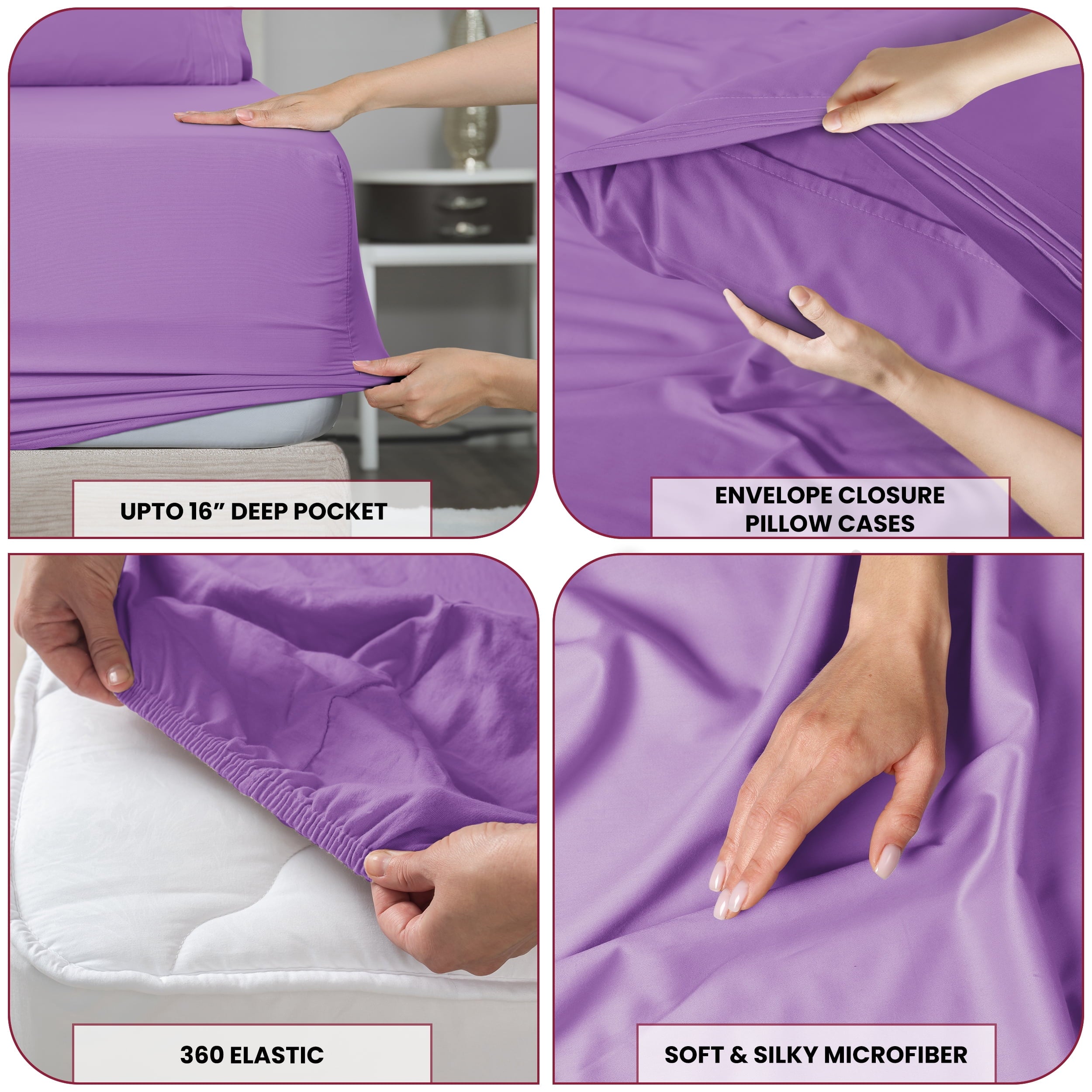 Premium Egyptian Cotton Queen Size Sheets Set Brushed Microfiber High GSM, 4 Piece Sheet Set Upto 16 Inches Deep Pocket Bedding Sheets & Pillow - Luxury Bed Sheet Set with Deep Pockets Detail