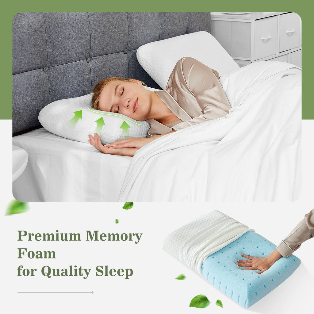 Fluffy Shredded Memory Foam Pillow for Sleeping, 24"D x 16"W x 4.7"H, Soft Supportive Hotel Pillow for Bed, Washable Cover, Set of 2 - Hotel Quality Plush Sleeping Pillows Detail