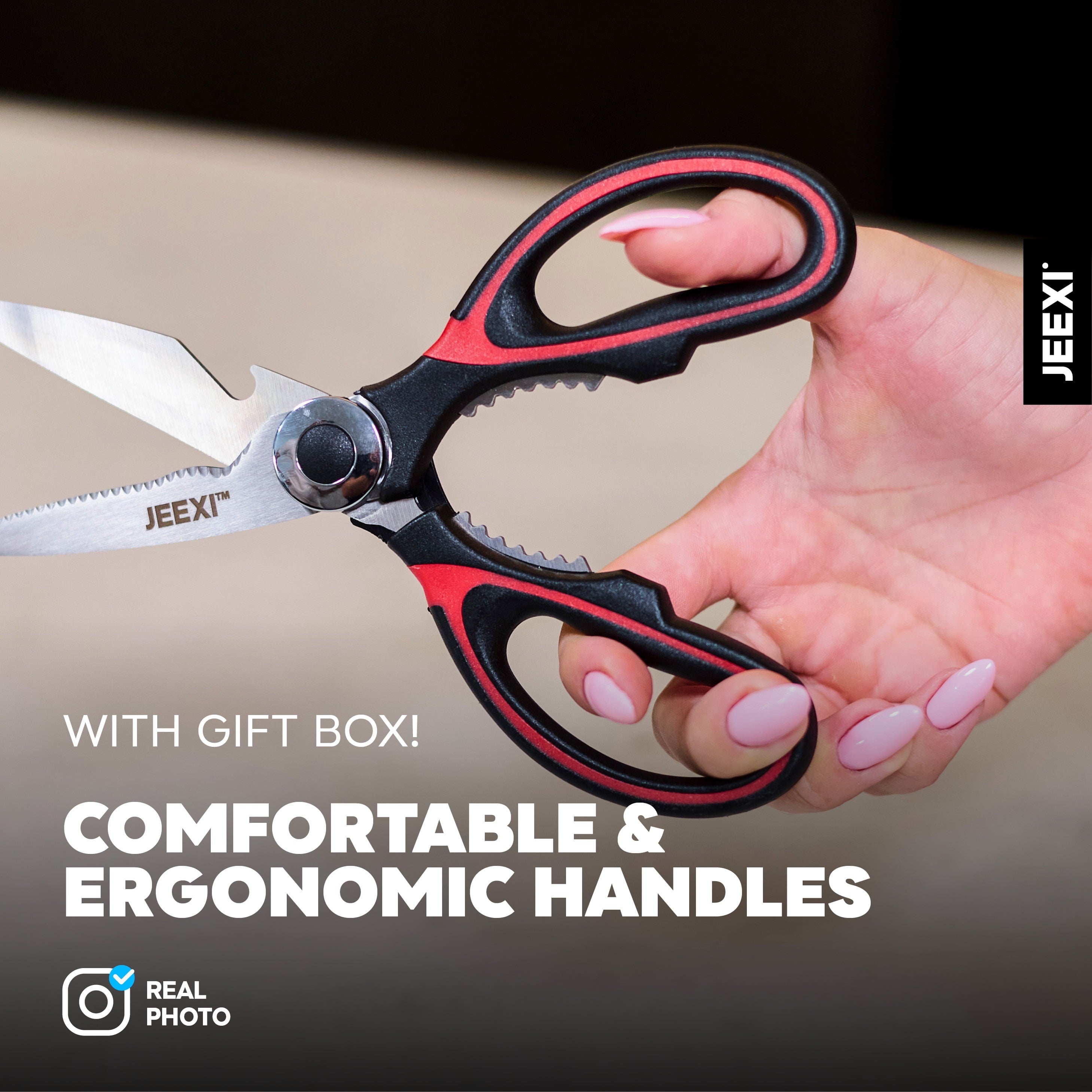 Multi-Functional 3 Pack Kitchen Scissors, Ultra-Sharp Premium Stainless Steel Heavy Duty Kitchen Shears & Multi Purpose Poultry Shears... - Innovative Kitchen Helper for Modern Cooking Detail
