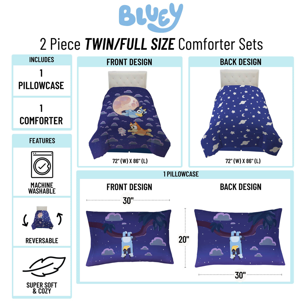 Hypoallergenic Cloud Dream Kids 2 Piece Blue Reversible Comforter and Pillowcase Bedding Set, Twin/Full - All-Season Down Alternative Comforter Insert Detail