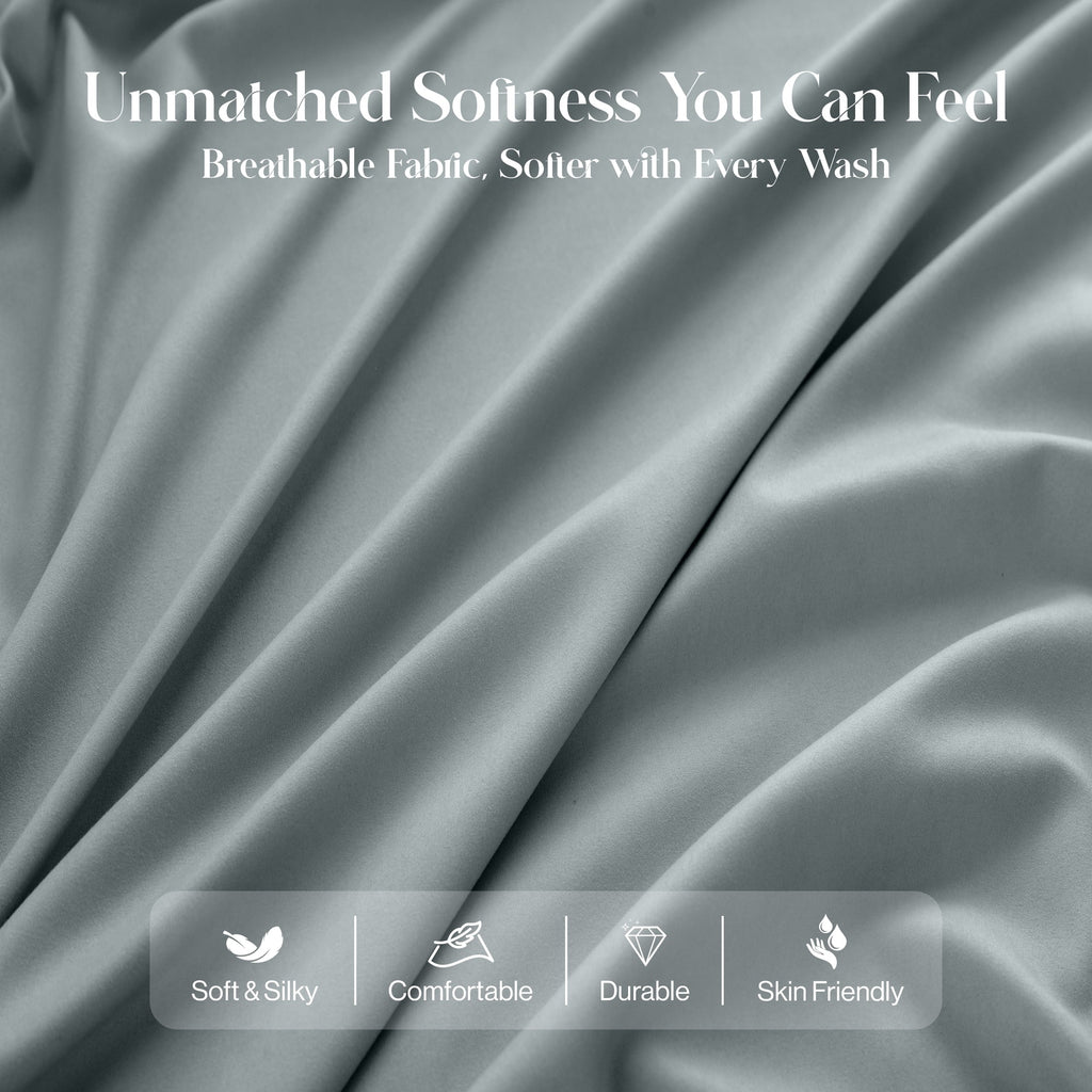 Premium Egyptian Cotton Bed Sheets - 6 Piece Ultra-Soft Microfiber Sheets Set, Deep Pocket Fitted Sheet, Flat Sheet & 4 Pillowcases, Breathab... - Cooling Hotel Quality Bedding Sheets and Pillowcases Detail