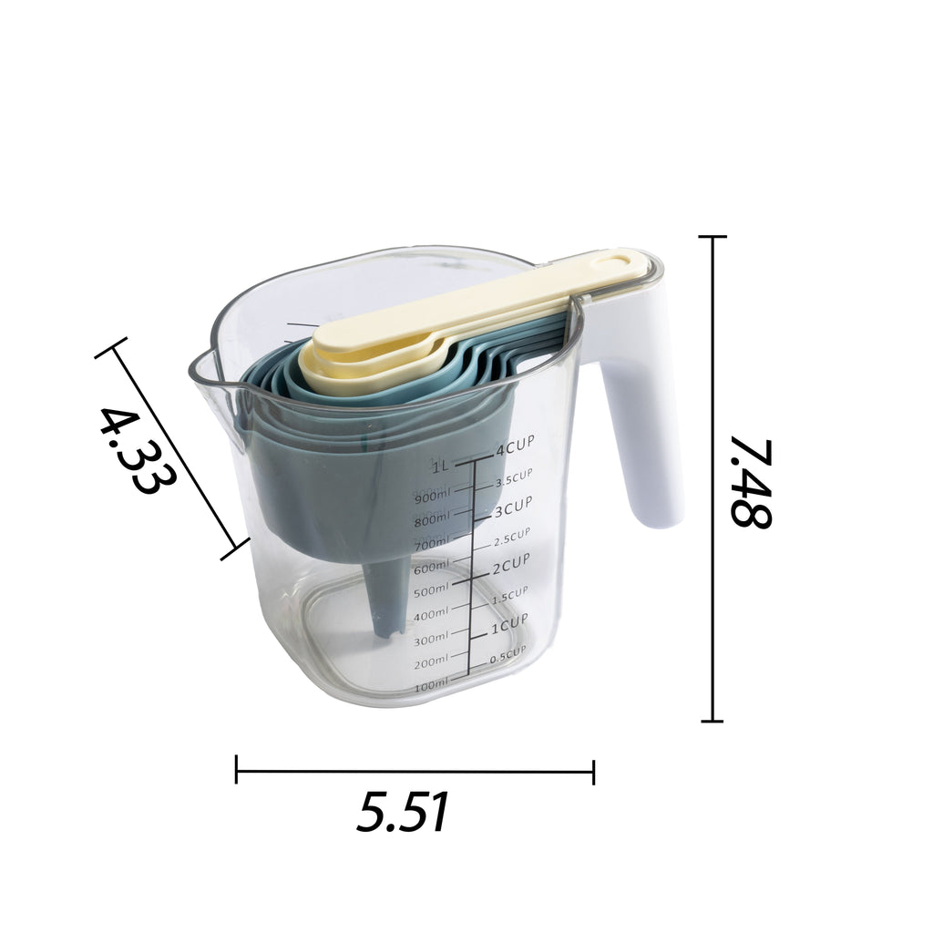 Premium Kitchen 9-Piece Stackable Measuring Set Kitchen Tools for Cooking, 7.48" L, Blue - Multi-Functional Manual Food Chopper & Slicer Detail