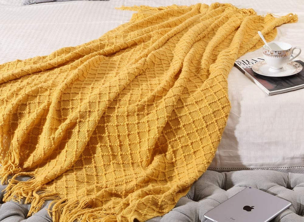 Cozy Fleece Decorative Soft Spring Summer Fall Throw Blanket ,for Couch Sofa Chair Bed,50''X60'',Mustard Yellow - Cozy Fleece Throw Blanket for Couch & Bed Detail