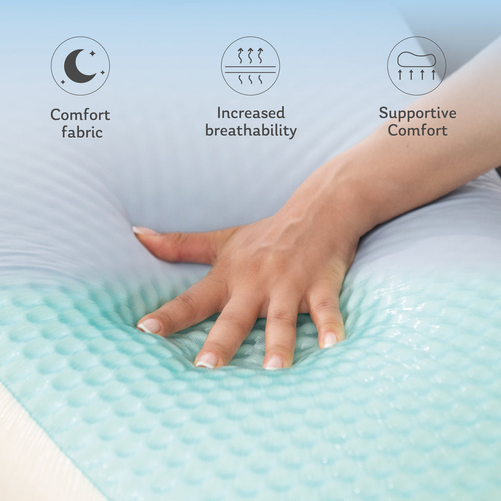 Decorative Plump Memory Foam Pillow, Cooling Gel Bed Pillow, Queen, Blue - Ergonomic Memory Foam Pillow for Neck Pain Support Detail