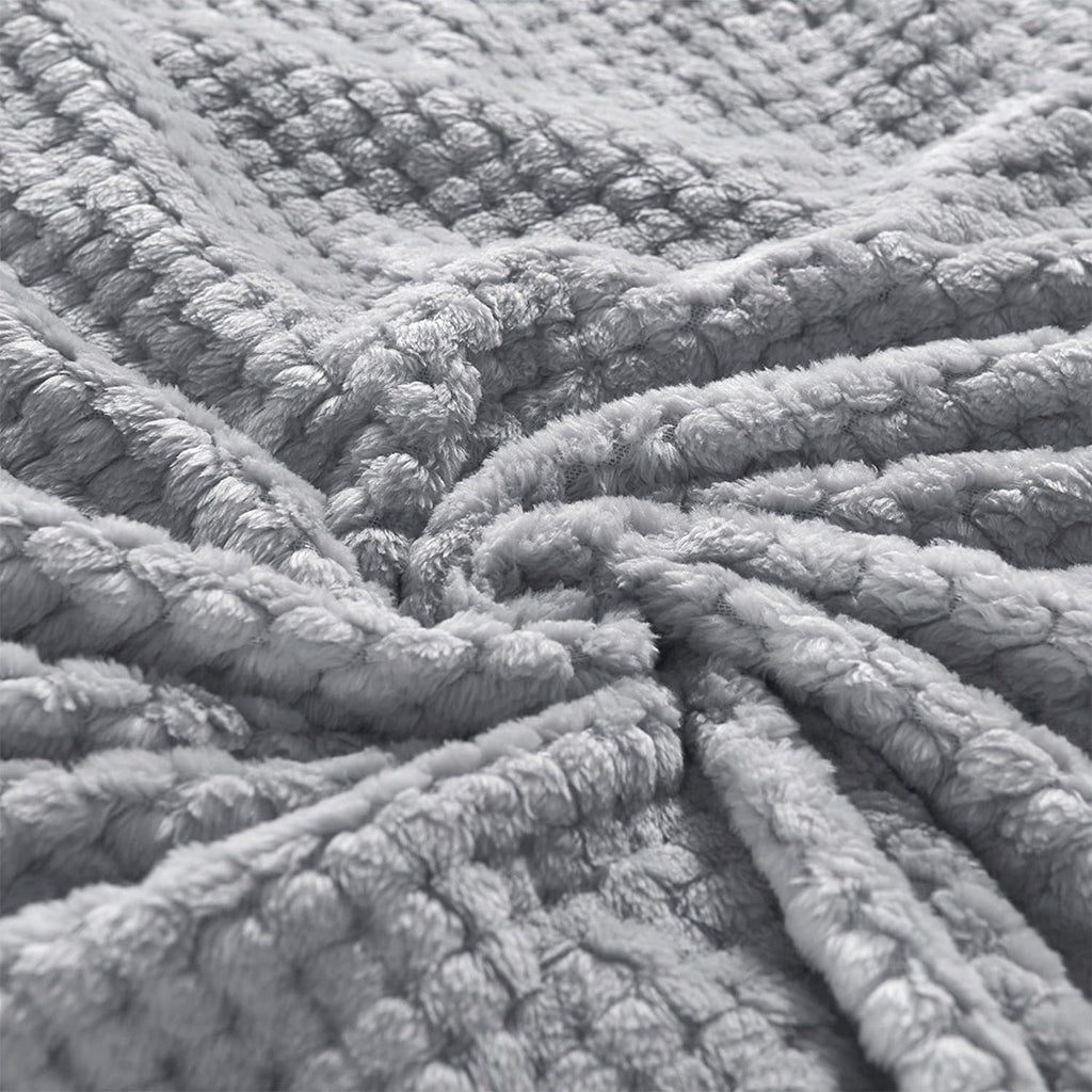 Reversible Sherpa Waffle Textured Extra Large Fleece Blanket, Super Soft and Warm Throw Blanket for Couch, Sofa and Bed (Light Grey, 50... - Cozy Fleece Throw Blanket for Couch & Bed Detail