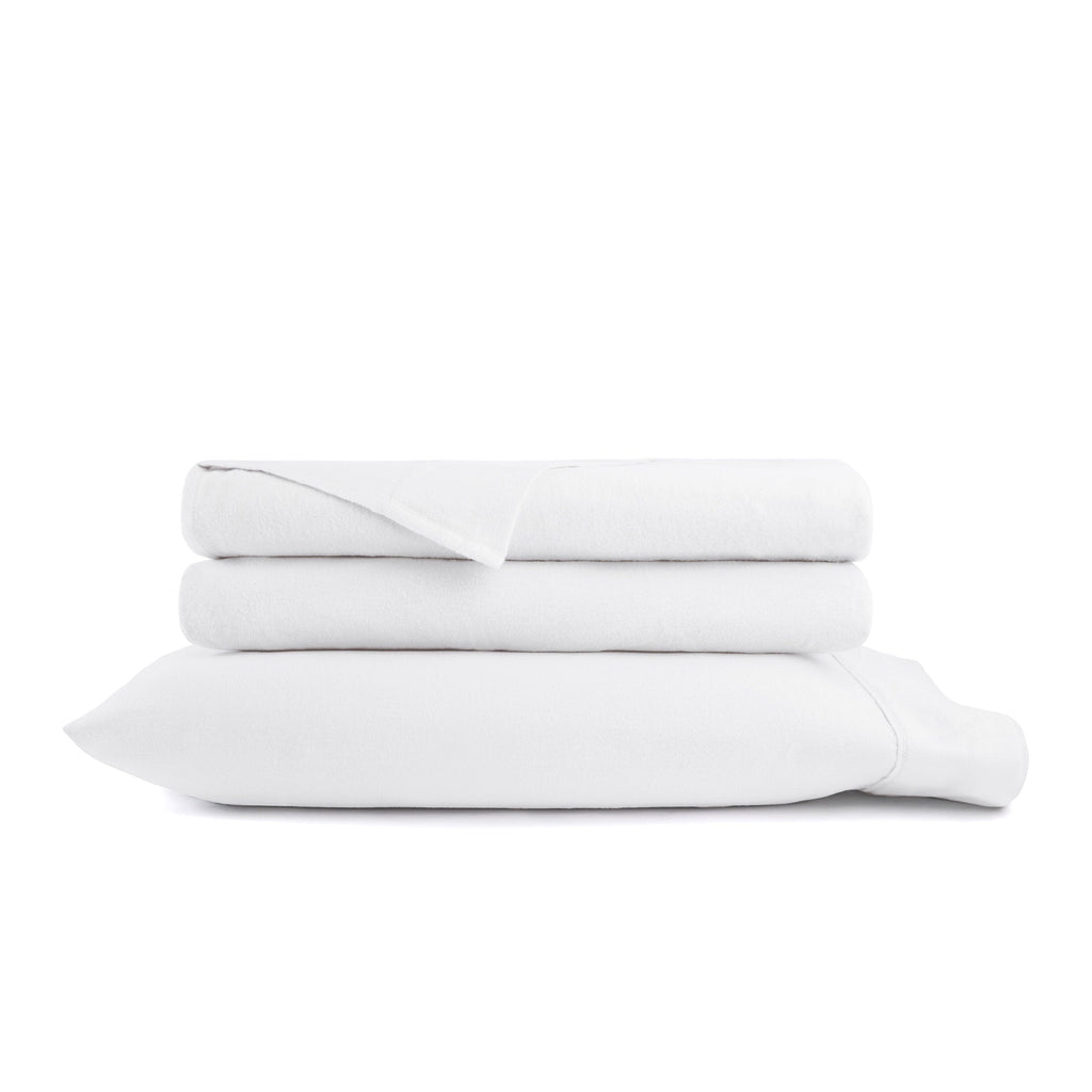 Cooling Sateen 100% Cotton Flannel Bed Sheets Set for Full Size Bedding in White - Luxury Bed Sheet Set with Deep Pockets Detail