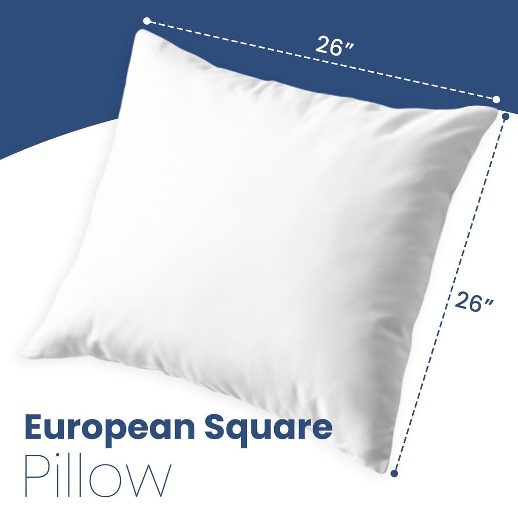 Ergonomic Memory Foam Down Alternative White Euro Pillow Insert 26x26 – Soft & Durable - Hotel Quality Plush Sleeping Pillows Detail
