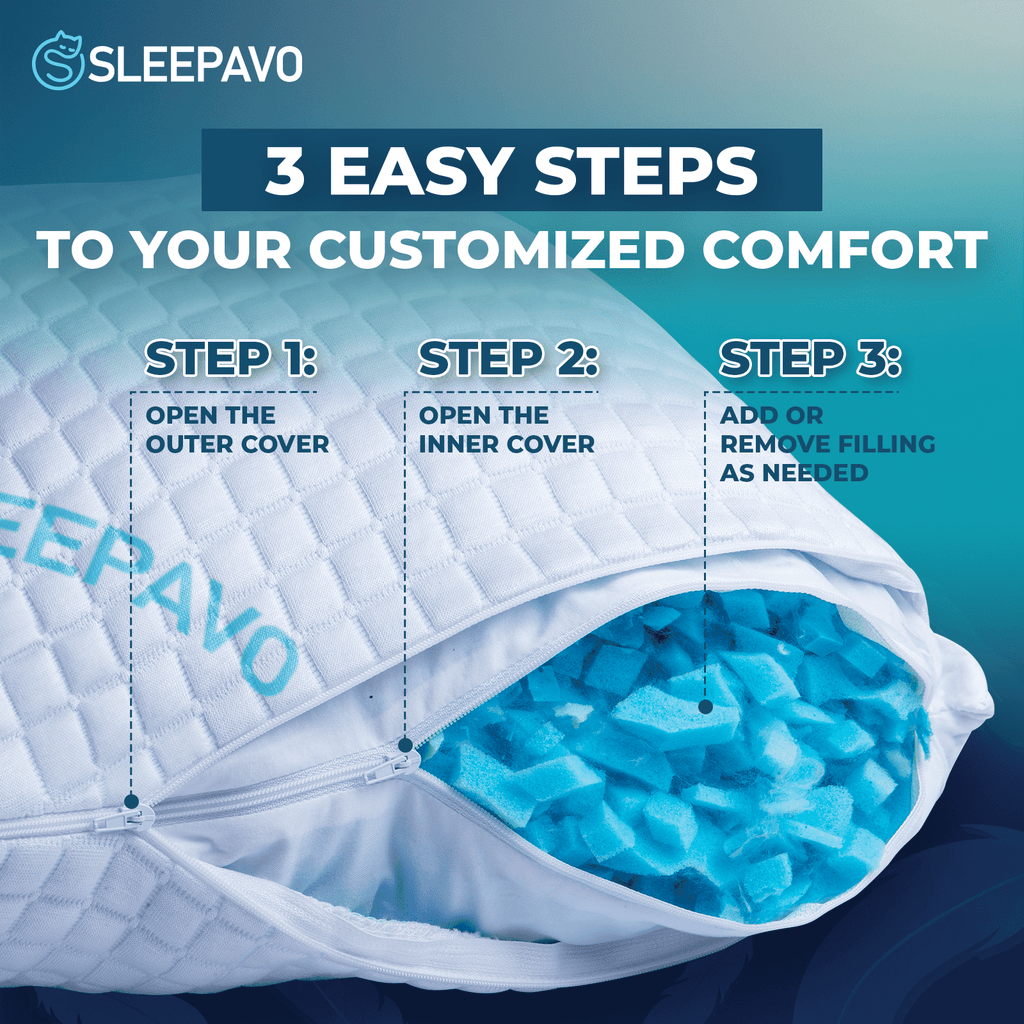 Orthopedic Support Adjustable Shredded Memory Foam Pillows Queen Size Set of 2 - Extra Soft Cooling Bamboo Bed Pillows for Sleeping - Ba... - Hotel Quality Plush Sleeping Pillows Detail