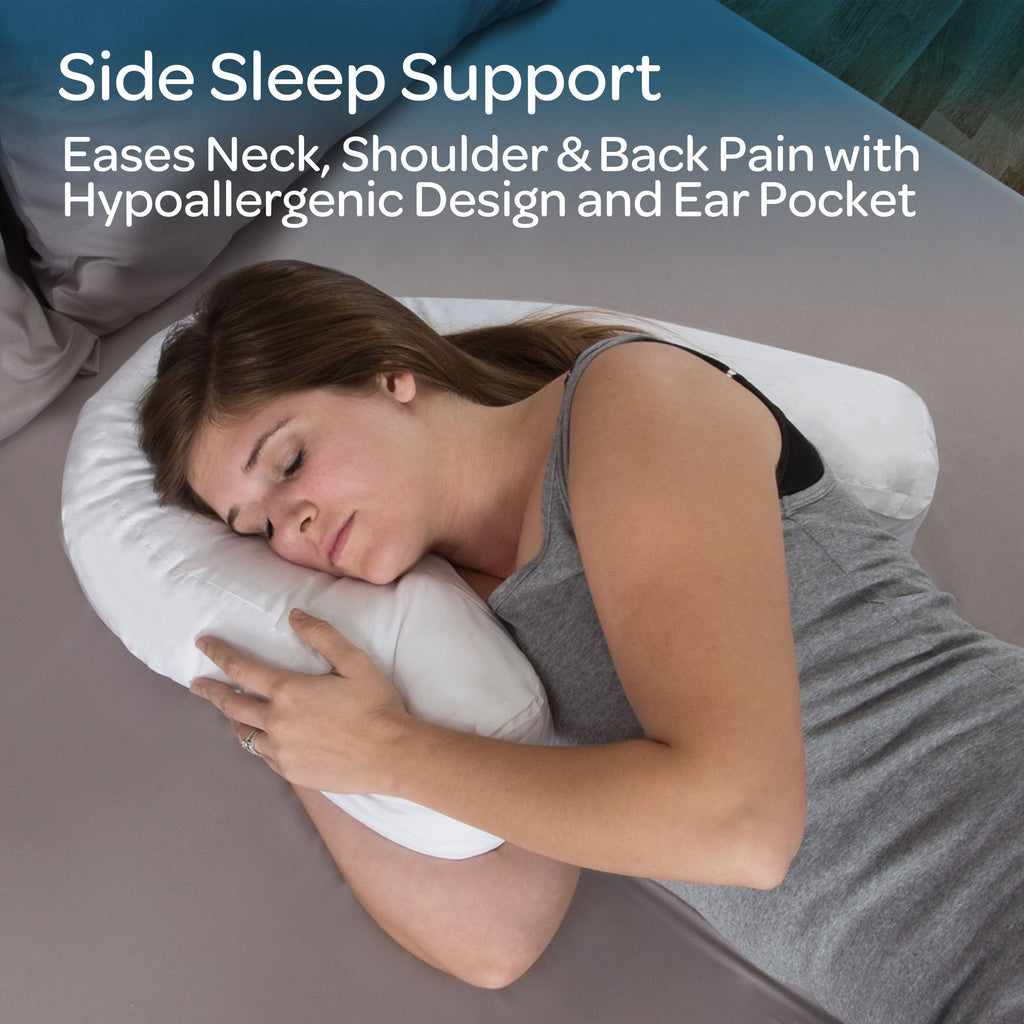 Decorative Plump Bluestone Contour Side Sleeper Pillow with Ear Pocket for Pain Relief - Ergonomic Memory Foam Pillow for Neck Pain Support Detail