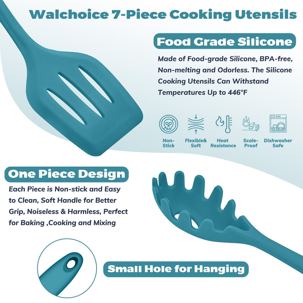 Durable Steel 7-Piece Silicone Cooking Utensils Set, Blue Kitchen Utensils, Non-stick Gadgets Tools Include Slotted Turner, Soup La... - Multi-Purpose Hand Tool for Daily Meal Prep Detail