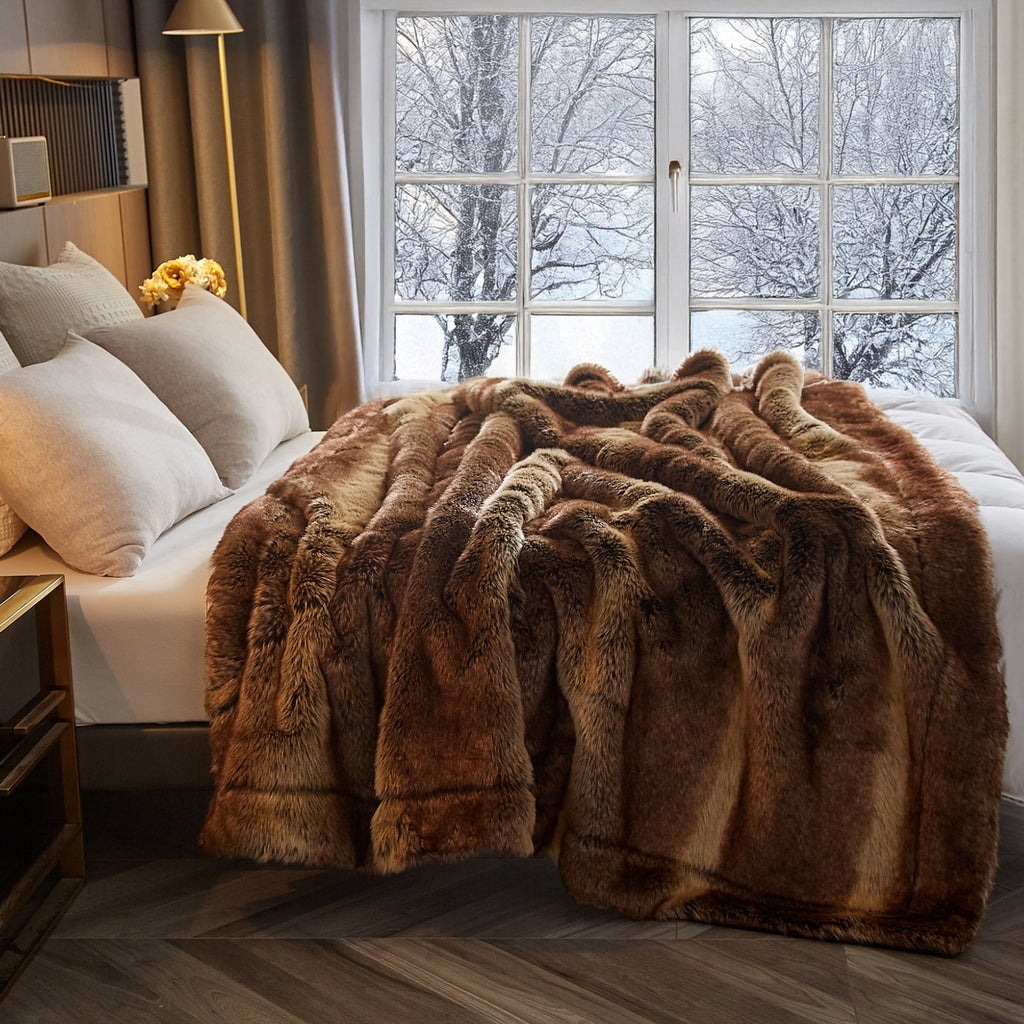Lightweight Warm Luxury Faux Fur Throw Blanket for Bed Super Thick Warm Long Fluff Fuzzy Blankets for Bedroom Living Room, 60" x 80", ... - Lightweight Plush Warm Blanket for All Seasons Detail