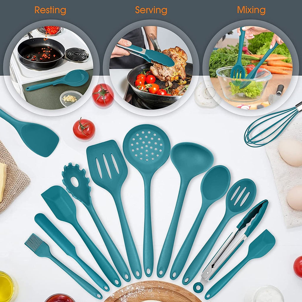 Heat-Resistant 15-Piece Kitchen Utensils Set, Silicone Cooking Utensils with Holder, Non-stick Cookware Friendly & Heat Resistant - ... - Durable Turner & Ladle Utensil Set for Home Chefs Detail