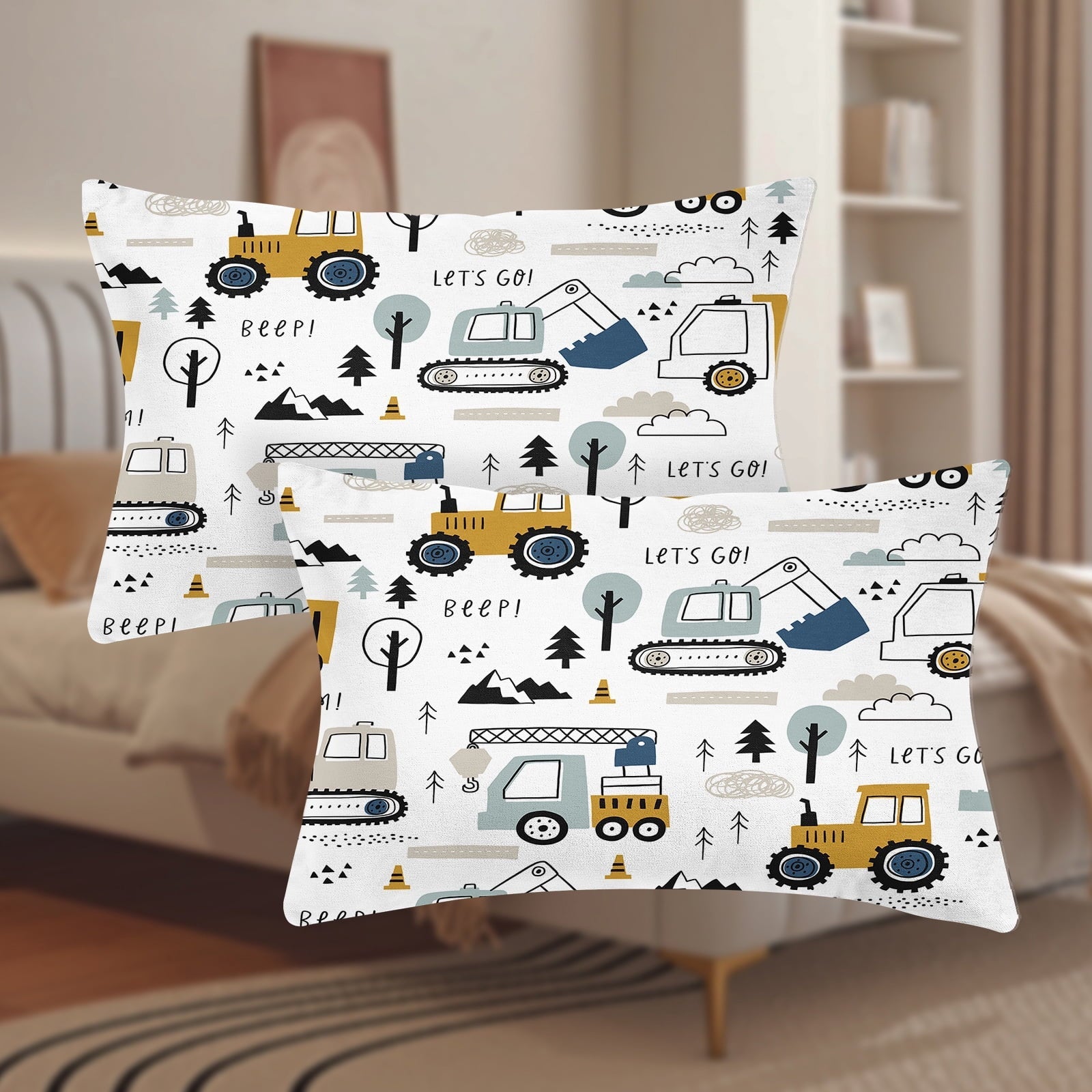 Cooling Sateen Cartoon Excavator Sheet Set for Kids Boys Truck Construction Bedding Set Engineering Vehicle Bed Sheet Sets with 1 Fi... - Luxury Bed Sheet Set with Deep Pockets Detail