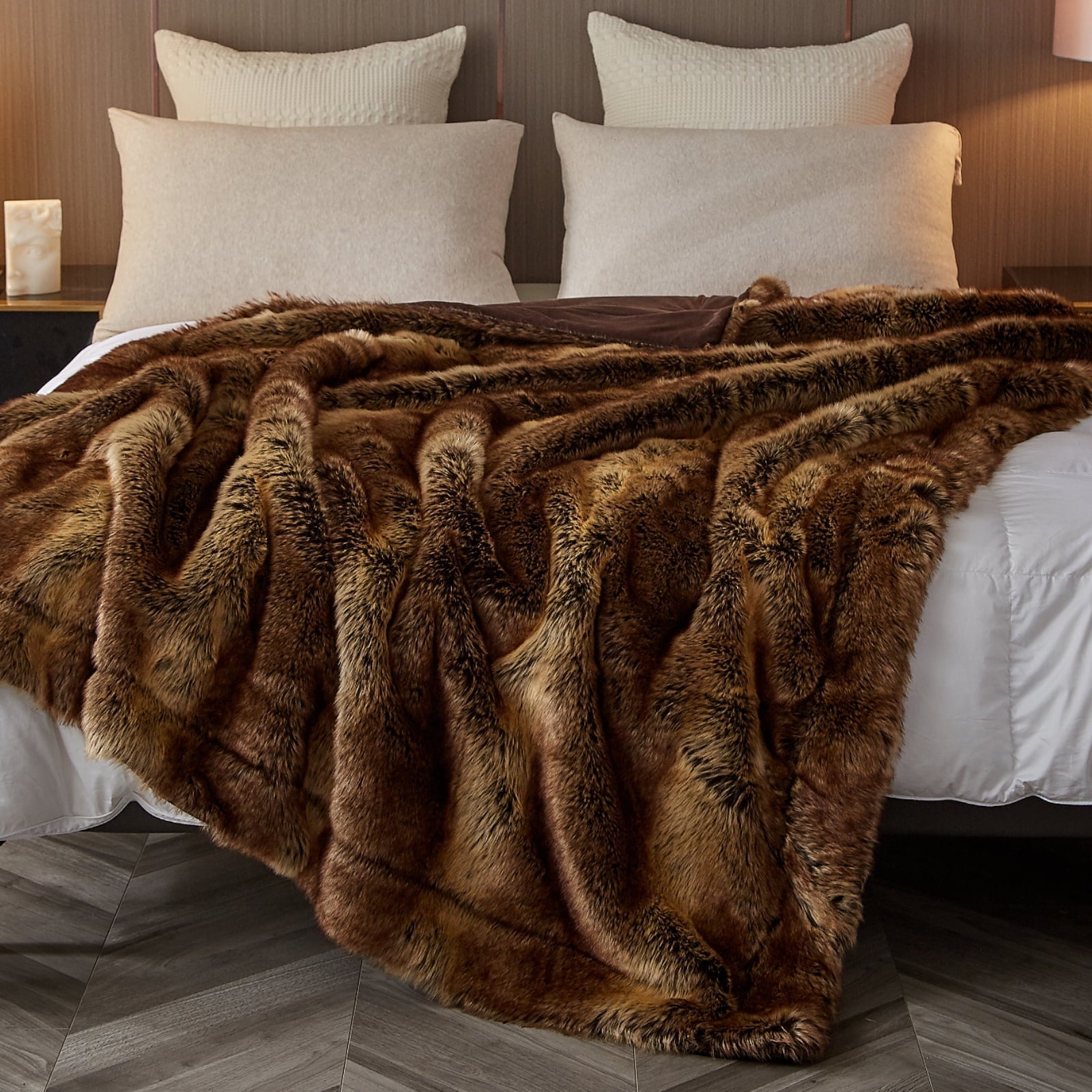 Lightweight Warm Luxury Faux Fur Throw Blanket for Bed Super Thick Warm Long Fluff Fuzzy Blankets for Bedroom Living Room, 60" x 80", ... - Lightweight Plush Warm Blanket for All Seasons Detail